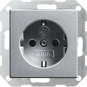 Фото Gira System55 045326 Розетка с заземляющим контактом (16 А, под рамку, шторки, пиктограмма, скрытая установка, алюминий)