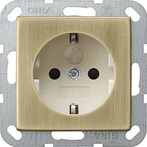 Фото Gira System55 0453613 Розетка с заземляющим контактом (16 А, под рамку, шторки, пиктограмма, скрытая установка, бронза-кремовый)