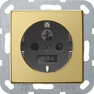 Фото Gira System55 0453604 Розетка с заземляющим контактом (16 А, под рамку, шторки, пиктограмма, скрытая установка, латунь-антрацит)