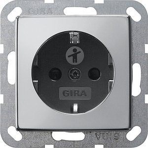 Фото Gira System55 0453605 Розетка с заземляющим контактом (16 А, под рамку, шторки, пиктограмма, скрытая установка, хром-антрацит)