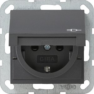 Фото Gira System55 041428 Розетка с заземляющим контактом (16 А, под рамку, шторки, крышка, пиктограмма, скрытая установка, антрацит)