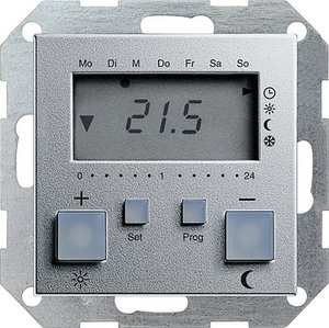 Фото Gira System55 237026 Терморегулятор электронный с таймером +0…+50°С (8 А, под рамку, скрытая установка, алюминий)