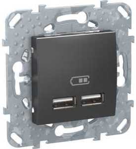 Фото Schneider Electric Unica Top MGU5.418.12ZD Розетка USB (2xUSB, под рамку, скрытая установка, графит)