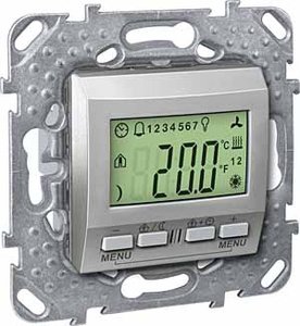Фото Schneider Electric Unica KNX MGU5.534.30 Терморегулятор электронный 0…+40°С (под рамку, скрытая установка, алюминий)