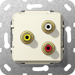 Фото Gira System55 563801 Розетка RCA (3хRCA, под рамку, скрытая установка, кремовая глянцевая)