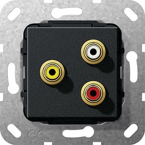 Фото Gira System55 563810 Розетка RCA (3хRCA, под рамку, скрытая установка, черная матовая)