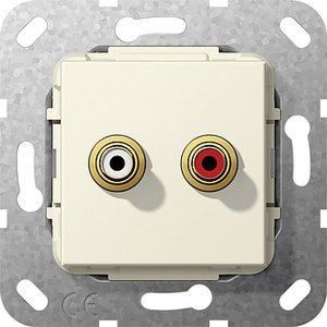 Фото Gira System55 563201 Розетка RCA (2хRCA, под рамку, скрытая установка, кремовая глянцевая)