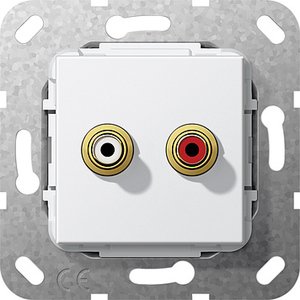 Фото Gira System55 563203 Розетка RCA (2хRCA, под рамку, скрытая установка, белая глянцевая)