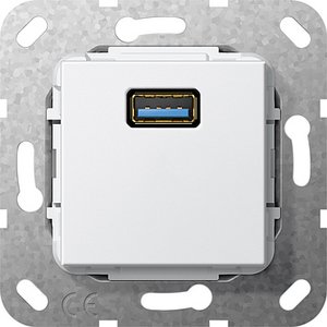 Фото Gira System55 568203 Розетка USB (USB, под рамку, скрытая установка, белая глянцевая)