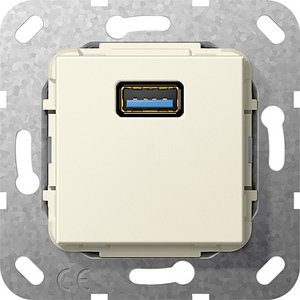 Фото Gira System55 568201 Розетка USB (USB, под рамку, скрытая установка, кремовая глянцевая)