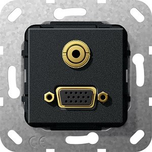 Фото Gira System55 565910 Розетка информационная (VGA+Audio, под рамку, скрытая установка, черная матовая)