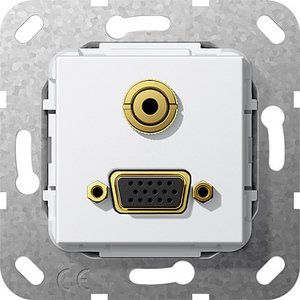 Фото Gira System55 565903 Розетка информационная (VGA+Audio, под рамку, скрытая установка, белая глянцевая)
