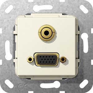 Фото Gira System55 565901 Розетка информационная (VGA+Audio, под рамку, скрытая установка, кремовая глянцевая)