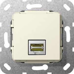 Фото Gira System55 569601 Розетка компьютерная (RJ45, cat. 6a, под рамку, скрытая установка, кремовая глянцевая)