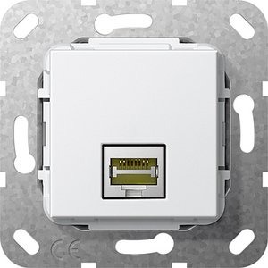 Фото Gira System55 569603 Розетка компьютерная (RJ45, cat. 6a, под рамку, скрытая установка, белая глянцевая)