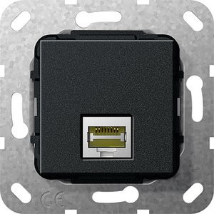 Фото Gira System55 569610 Розетка компьютерная (RJ45, cat. 6a, под рамку, скрытая установка, черная матовая)