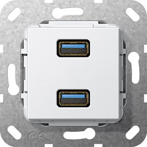Фото Gira System55 568503 Розетка USB (2хUSB, под рамку, скрытая установка, белая глянцевая)