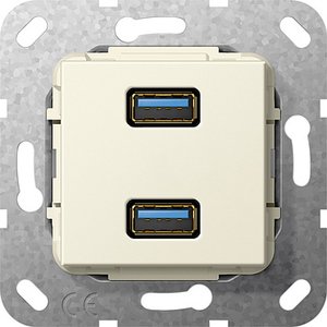Фото Gira System55 568501 Розетка USB (2хUSB, под рамку, скрытая установка, кремовая глянцевая)