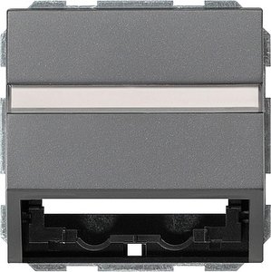 Фото Gira System55 087028 Крышка розетки с опорной пластиной (RJ45+RJ11, надпись, антрацит)