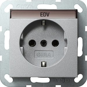 Фото Gira System55 045726 Розетка с заземляющим контактом (16 А, под рамку, надпись, скрытая установка, алюминий)