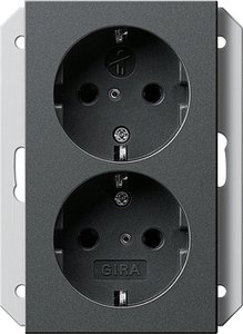 Фото Gira System55 273128 Розетка двойная с заземляющим контактом (16 А, под рамку, шторки, скрытая установка, антрацит)