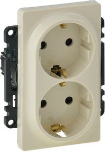 Фото Legrand Valena Life 753227 Розетка двойная с заземляющим контактом (16 А, под рамку, скрытая установка, безвинтовые зажимы, слоновая кость)