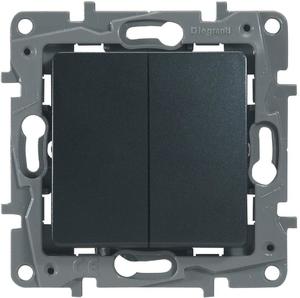 Фото Legrand Etika 672602 Выключатель двухклавишный (10 А, под рамку, скрытая установка, антрацит)