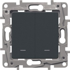 Фото Legrand Etika 672604 Выключатель двухклавишный (10 А, под рамку, подсветка, скрытая установка, антрацит)
