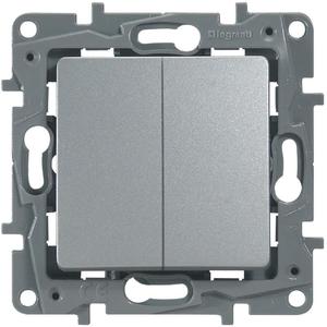 Фото Legrand Etika 672412 Переключатель двухклавишный (10 А, под рамку, скрытая установка, алюминий)