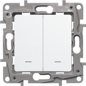 Фото Legrand Etika 672216 Переключатель двухклавишный (10 А, под рамку, подсветка, скрытая установка, белый)