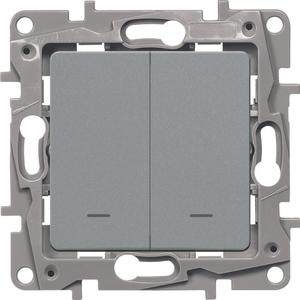 Фото Legrand Etika 672416 Переключатель двухклавишный (10 А, под рамку, подсветка, скрытая установка, алюминий)