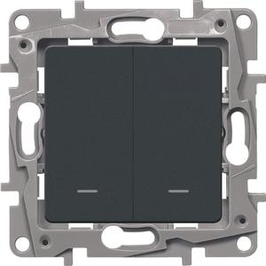 Фото Legrand Etika 672616 Переключатель двухклавишный (10 А, под рамку, подсветка, скрытая установка, антрацит)