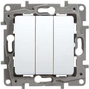 Фото Legrand Etika 672213 Выключатель трехклавишный (10 А, под рамку, скрытая установка, белый)