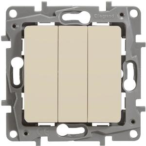 Фото Legrand Etika 672313 Выключатель трехклавишный (10 А, под рамку, скрытая установка, слоновая кость)