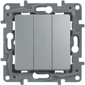 Фото Legrand Etika 672413 Выключатель трехклавишный (10 А, под рамку, скрытая установка, алюминий)