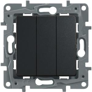 Фото Legrand Etika 672613 Выключатель трехклавишный (10 А, под рамку, скрытая установка, антрацит)