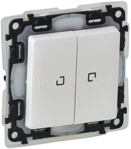 Фото Legrand Valena Life 752159 Переключатель двухклавишный (10 А, IP44, под рамку, подсветка, с/у, белый)