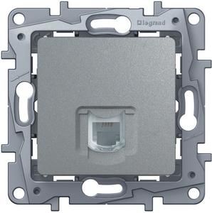 Фото Legrand Etika 672440 Розетка телефонная (RJ11, под рамку, скрытая установка, алюминий)