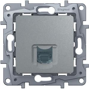 Фото Legrand Etika 672441 Розетка компьютерная (RJ45, cat.5e, UTP, под рамку, скрытая установка, алюминий)