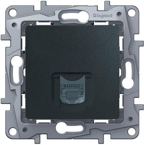Фото Legrand Etika 672641 Розетка компьютерная (RJ45, cat.5e, UTP, под рамку, скрытая установка, антрацит)