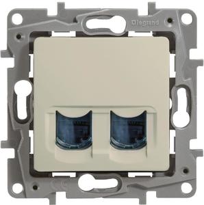 Фото Legrand Etika 672355 Розетка компьютерная (2xRJ45, cat.5e, UTP, под рамку, скрытая установка, слоновая кость)