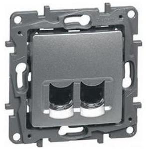 Фото Legrand Etika 672455 Розетка компьютерная (2xRJ45, cat.5e, UTP, под рамку, скрытая установка, алюминий)