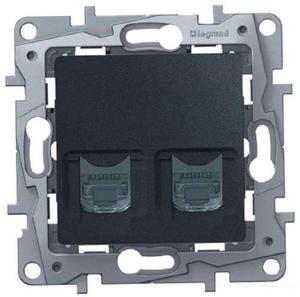 Фото Legrand Etika 672655 Розетка компьютерная (2xRJ45, cat.5e, UTP, под рамку, скрытая установка, антрацит)
