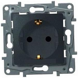 Фото Legrand Etika 672622 Розетка с заземляющим контактом (16 А, под рамку, шторки, скрытая установка, антрацит)