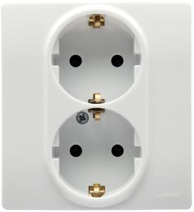 Фото Legrand Etika 672223 Розетка двойная с заземляющим контактом (16 А, в сборе, скрытая установка, белая)