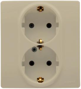 Фото Legrand Etika 672323 Розетка двойная с заземляющим контактом (16 А, в сборе, скрытая установка, слоновая кость)