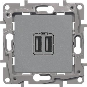 Фото Legrand Etika 672494 Розетка USB (2xUSB, под рамку, скрытая установка, алюминий)