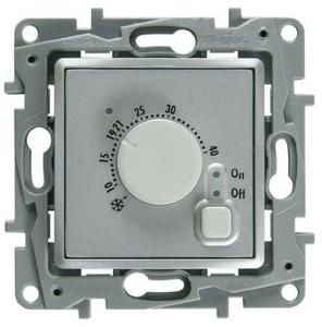 Фото Legrand Etika 672430 Термостат для теплых полов +7…+40°С (16 А, 230 В, выносной термодатчик, под рамку, скрытая установка, алюминий)