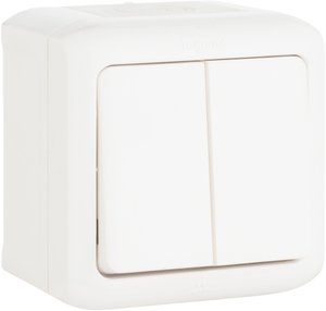 Фото Legrand Quteo 782302 Выключатель двухклавишный (10 А, в сборе, открытая установка, IP44, белый)
