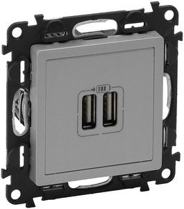 Фото Legrand Valena Life 753612 Розетка USB (2xUSB, под рамку, скрытая установка, алюминий)